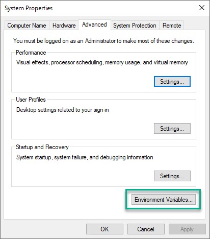 System Properties window
